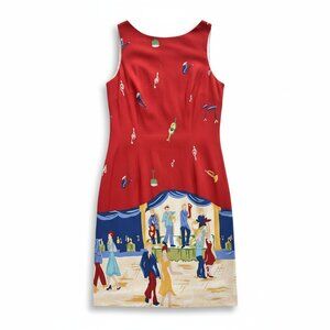 Vintage 90s Caren Desiree CDC Dress Womens 8 Red Jazz Band Music Border Sheath